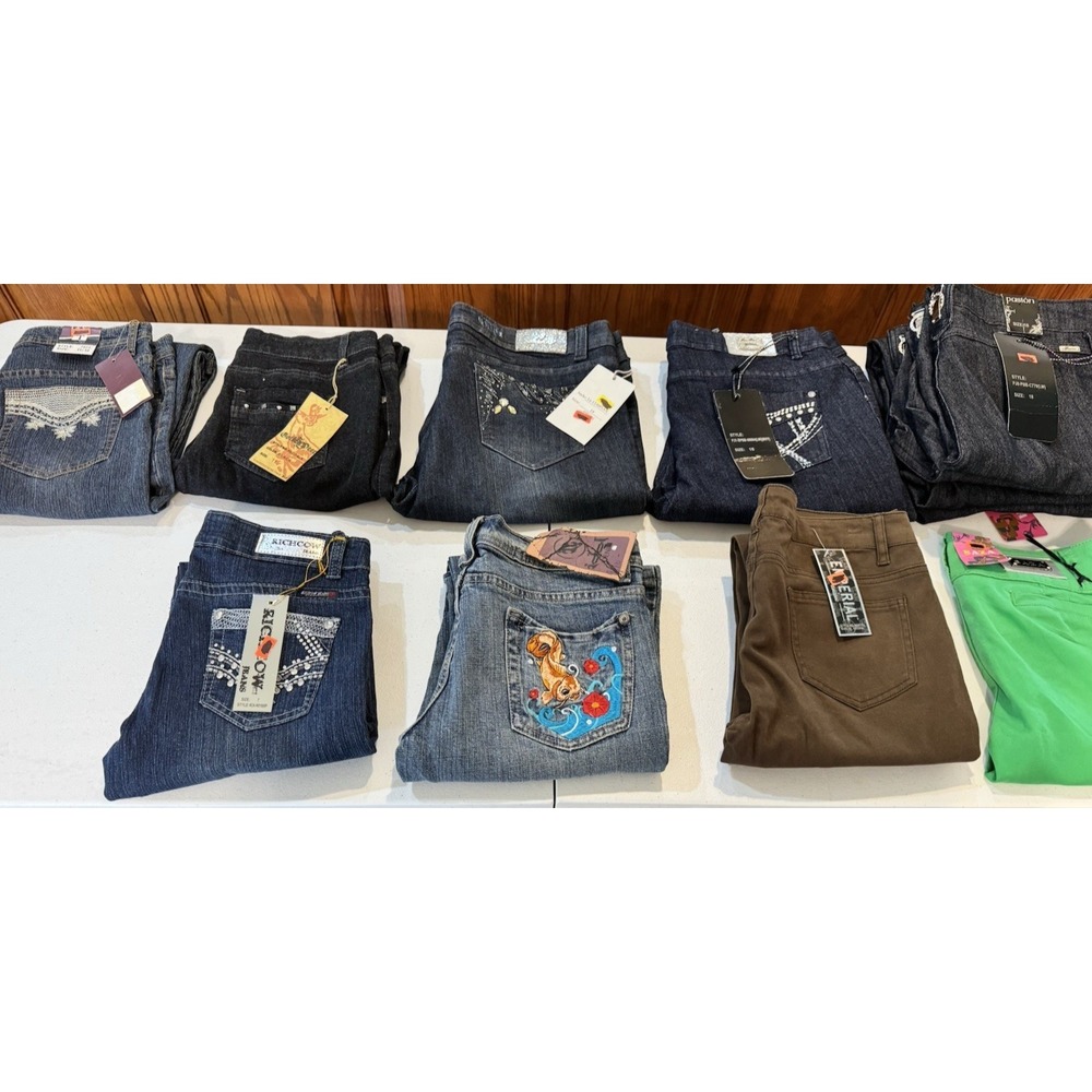13 Wholesale Lot Womens Jeans NWT Bling Flare Straight Skinny Sizes 5-18 Denim